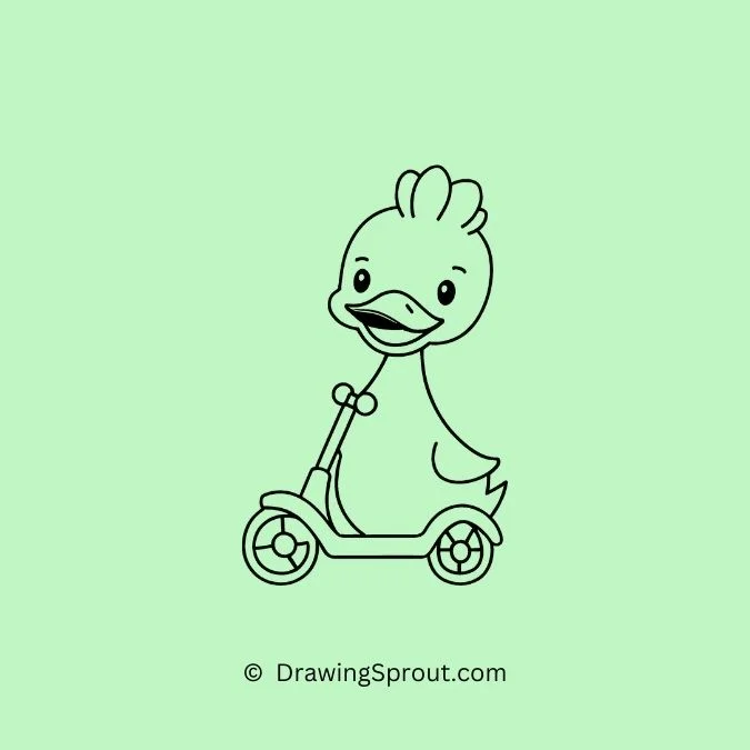 duck drawing idea, Duck Riding a scooter