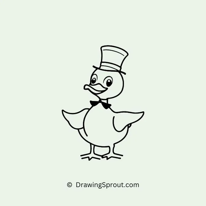 duck drawing for kids, Whimsical Duck with a Top Hat