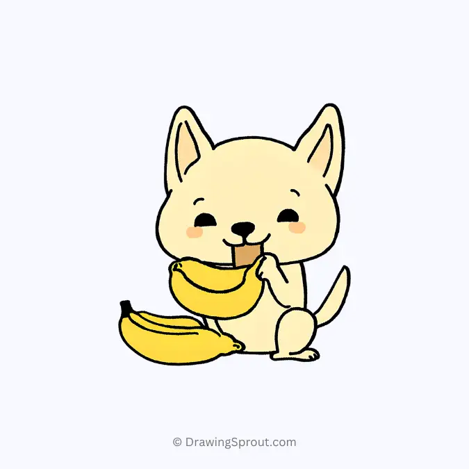 Funny dog drawing, dog eating a banana