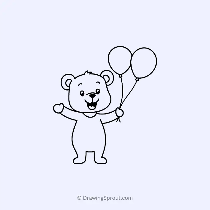 Smiling bear holding a balllons