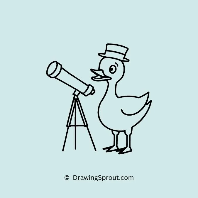easy duck drawing, Duck with a Curious Telescope
