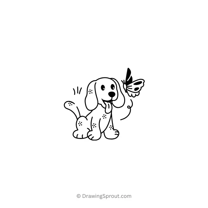 Adorable dog looking at butterfly