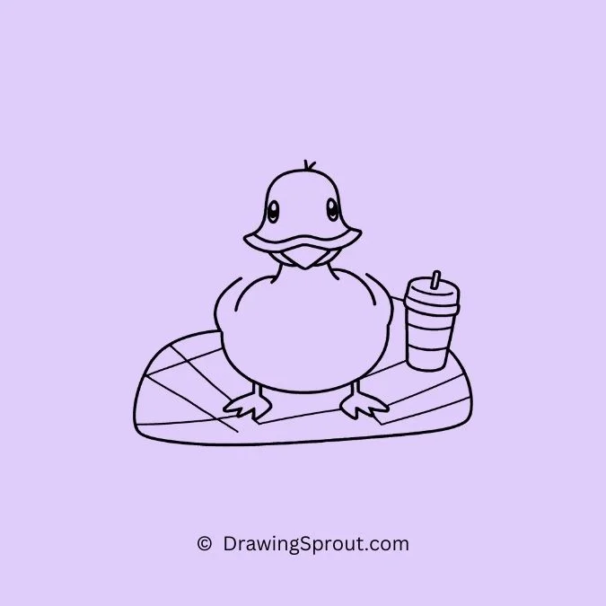 duck drawings , Relaxed Duck Lying on a Picnic Blanket