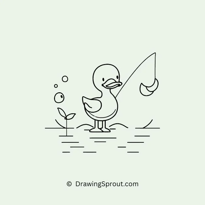 funny duck drawing, Duck with a Fishing Rod