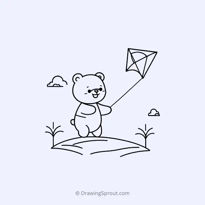 Adventurous Bear flying a kite