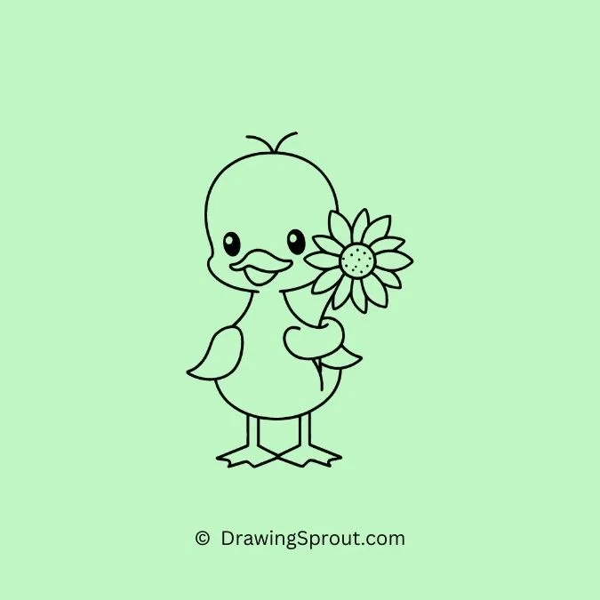 funny duck drawing , Cute Duckling holding a Sunflower