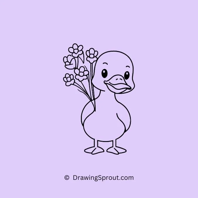 easy cute duck drawing, Cute Duckling holding a Sunflower