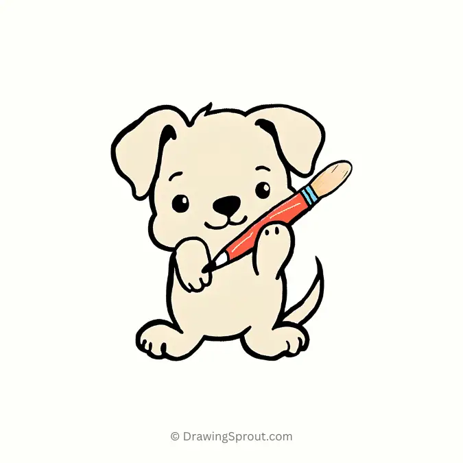 Dog holding a paintbrush