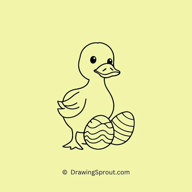 cute duck drawing, Duck with a Painted Easter Egg