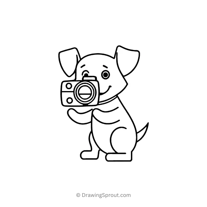 dog taking a photo with camera - drawing