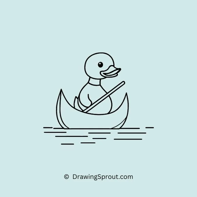 duck drawing simple, cute duck drifting in a canoe
