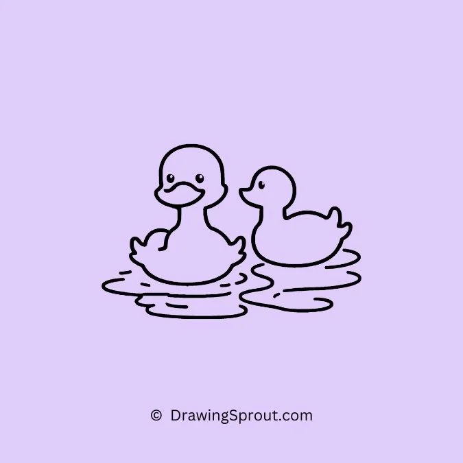 kawaii duck drawing, duck playing with a another rubber duck