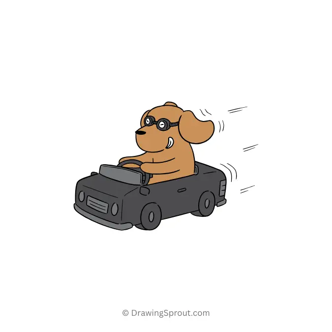 Dog driving a car - cute dog drawing