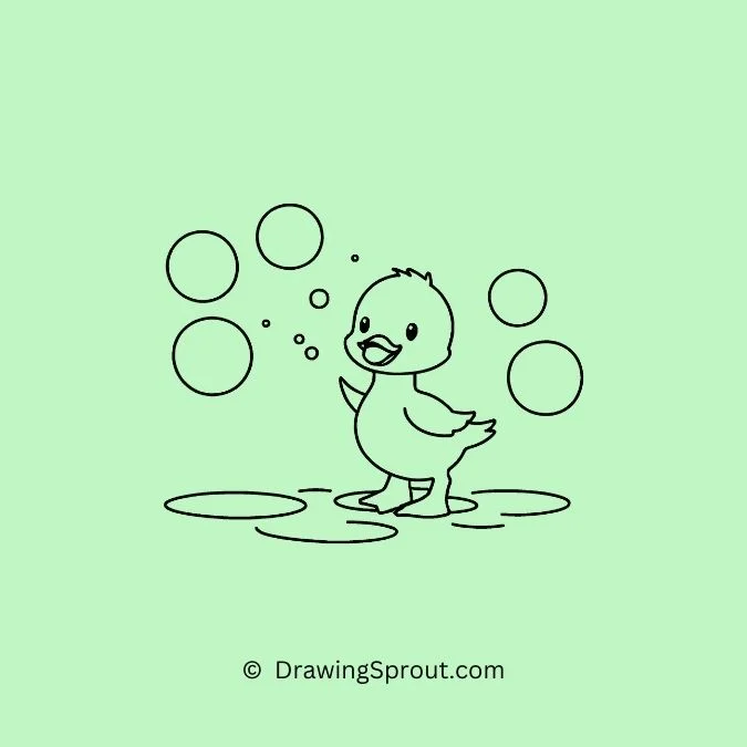 baby duck drawing, Duckling Playing with Bubbles