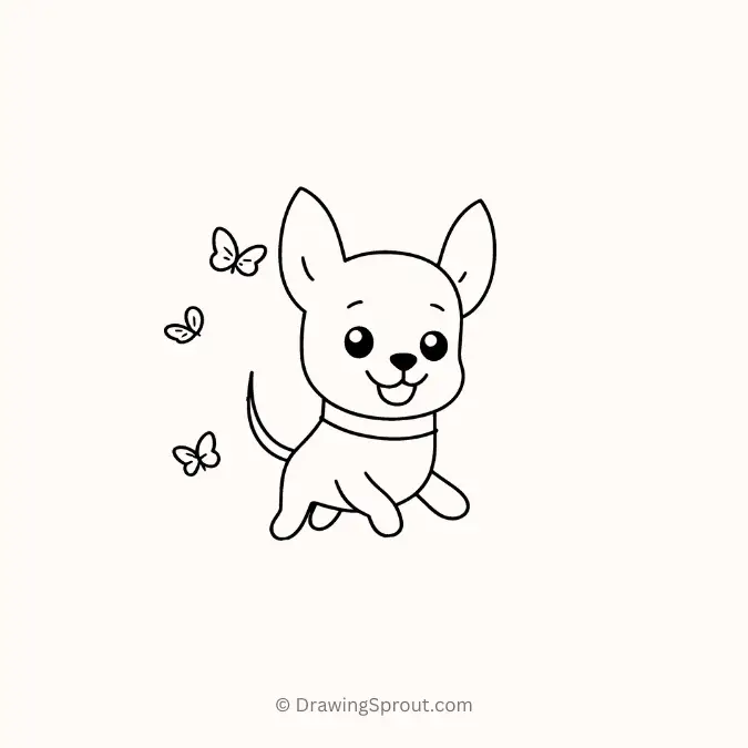 adorable dog drawing idea, dog with butterfly