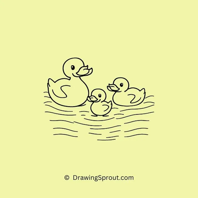 duck drawing cute easy, Duck Family Swimming in Harmony