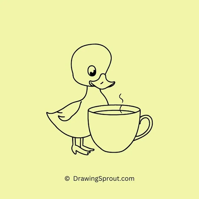 small duck drawing, Duckling with a Cup of Tea