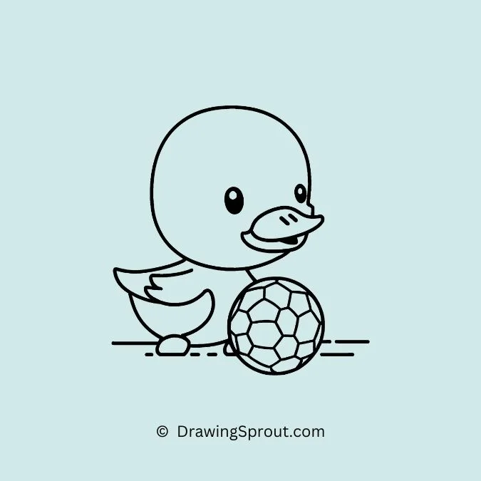 easy drawing of duck, Duck playing soccer