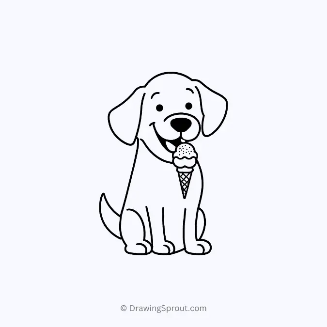 easy to draw dog eating a ice cream