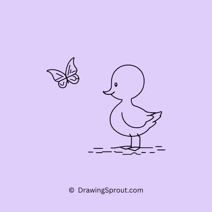 cute duck drawing, Duck catching a butterfly