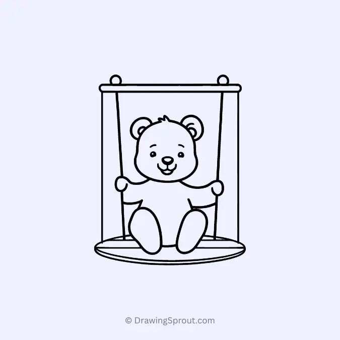 Joyful bear cub sitting on a swing