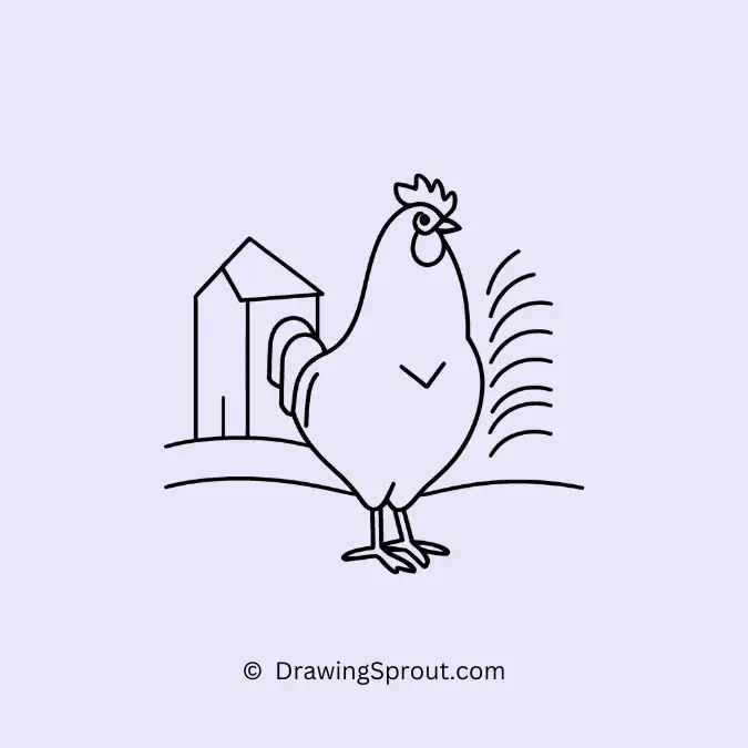 Drawing of a Chicken on a Farm