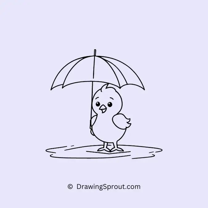 chicken holding an umbrella - easy drawing idea