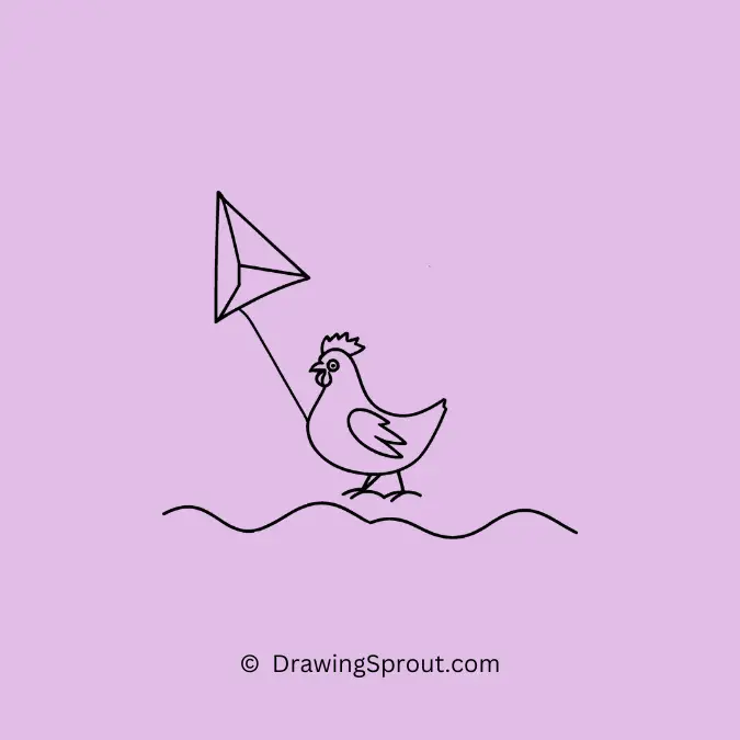chicken flying a kite on a windy day