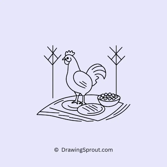 Chicken on a Picnic - cute chicken drawing idea