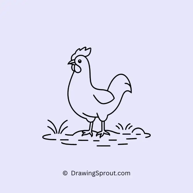 Easy to draw Chicken Pecking at Grain