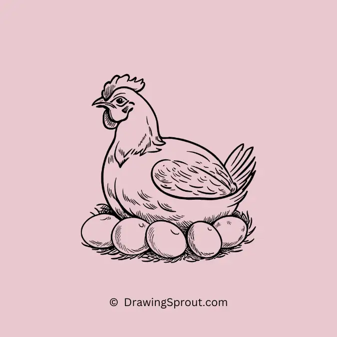 Easy Chicken drawing - cute Chicken in a Nest