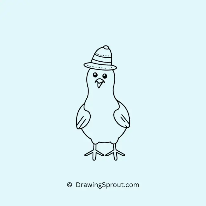 Whimsical Chicken with a Hat - Creative chicken Drawing Idea