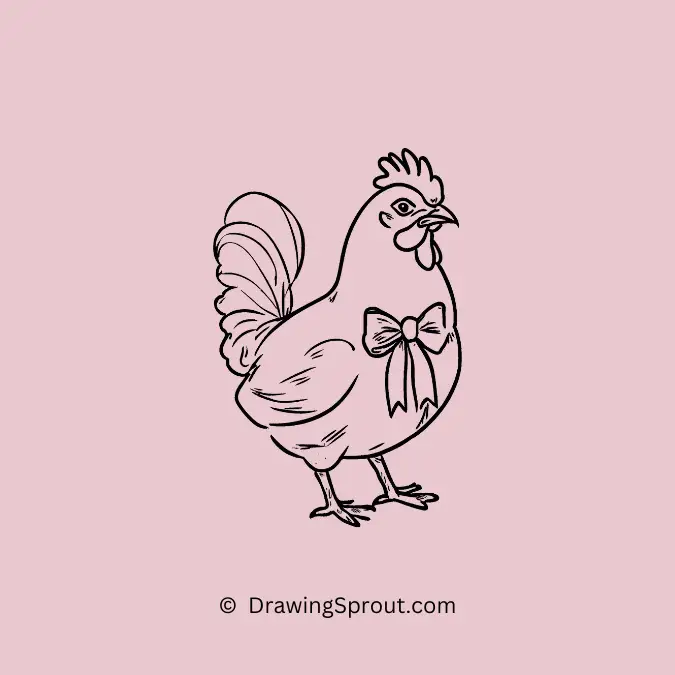 a charming chicken with a big bow tie around its neck