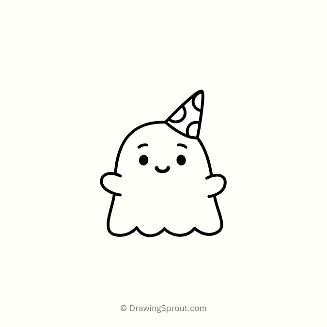smiling cute ghost with a hat drawing for halloween