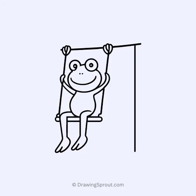 joyful frog swinging high on a swing