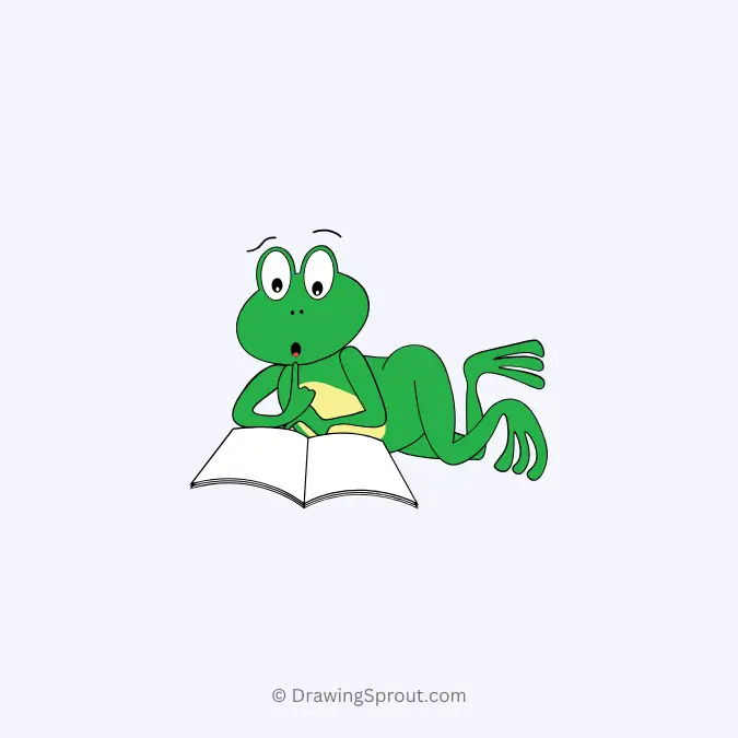 frog reading a book, easy frog drawing idea