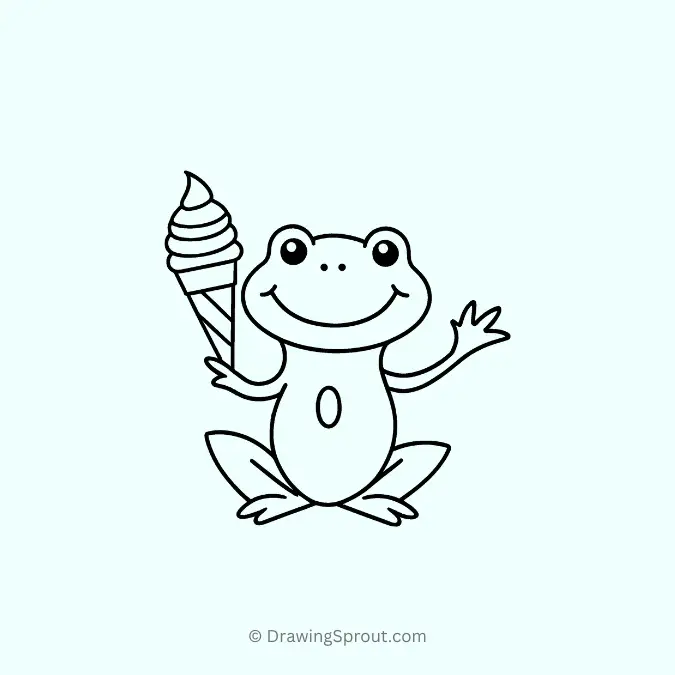 frog eating ice cream, cute frog drawing ideas