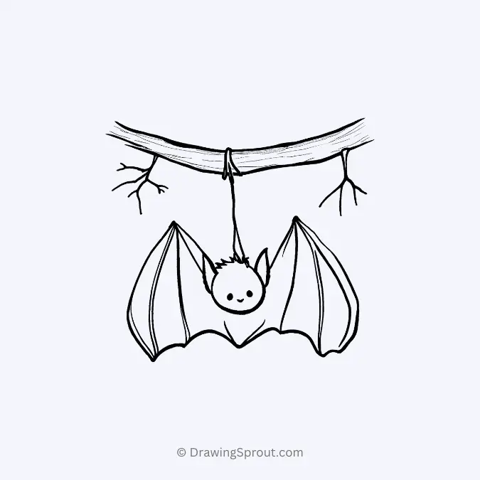 bat hanging upside down from a bunch