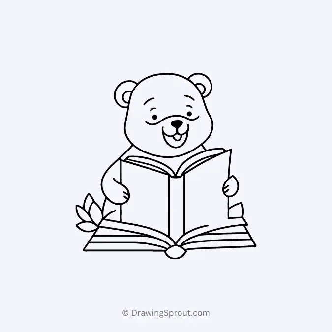Bear reading a book cute easy drawing