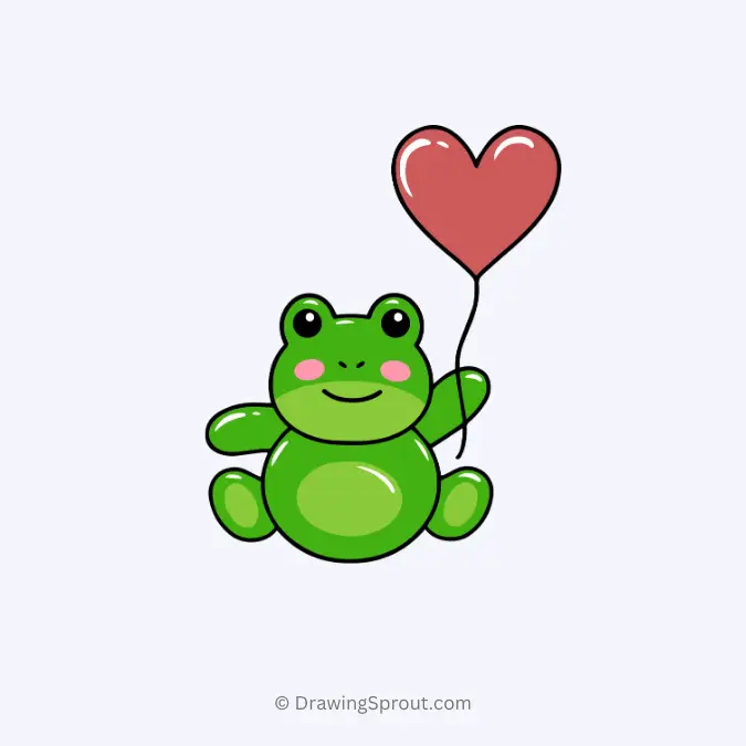 frog holding a heart balloon
