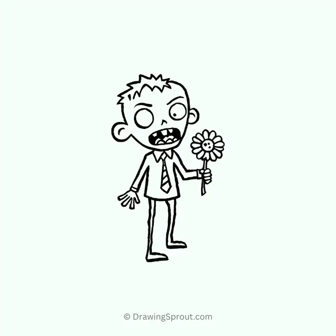 scary Halloween drawing zombie holding a flower