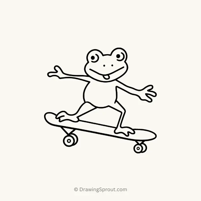 playful frog riding a skateboard drawing idea