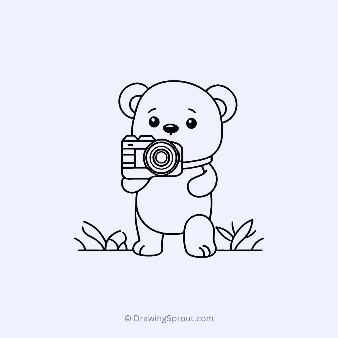 Bear holding a camera and taking photos 
