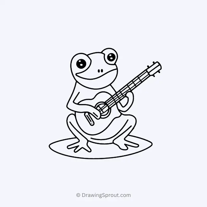 frog playing with guitar, easy to draw frog drawing