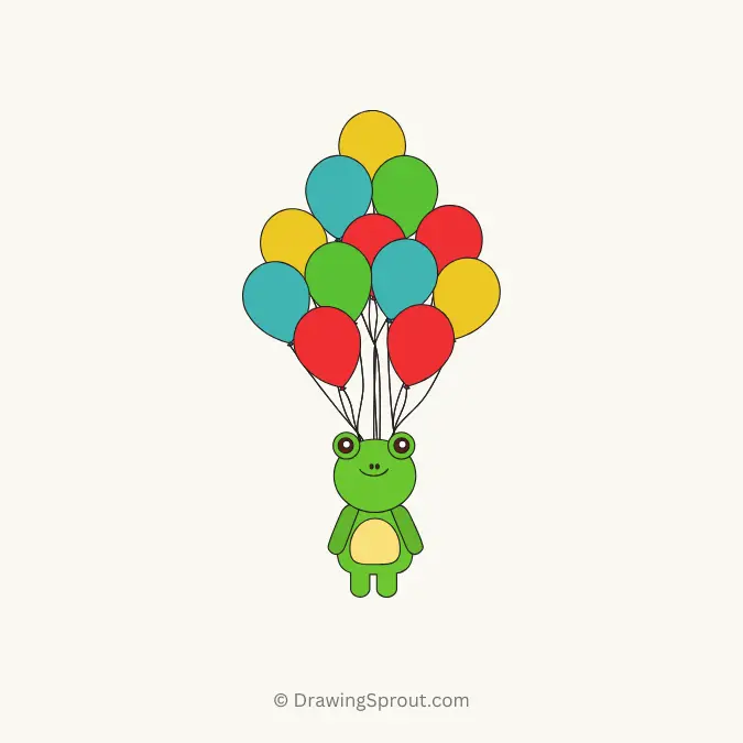 frog holding balloons