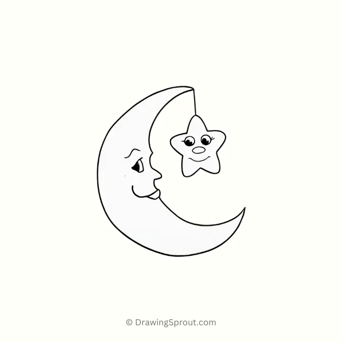 cute winking crescent moon with a star