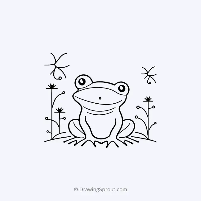 frog with fireflies drawing