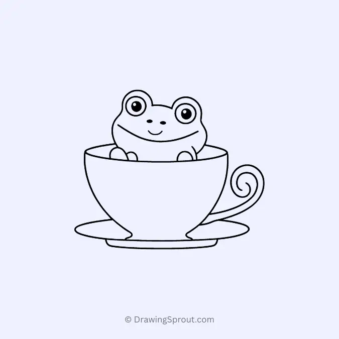 cute relaxed frog in a teacup, cute easy frog drawing ideas