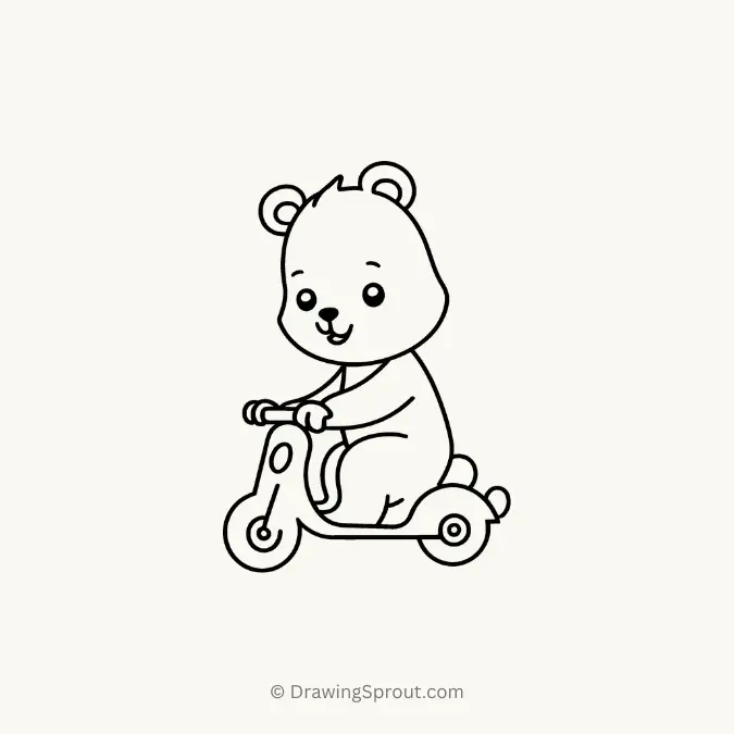Cute bear riding a scooter drawing