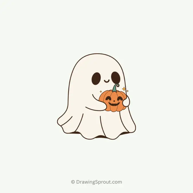 Cute ghost holding a pumpkin halloween drawing